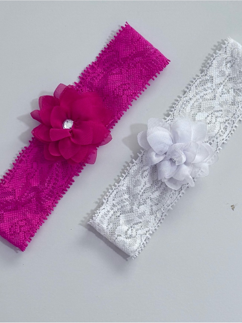 Lace Flower Infant Headbands - Hot Pink & White